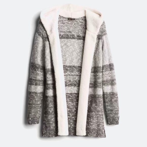 Sherpa Hooded Cardigan, Gray And White Striped, Size S, EUC - Picture 1 of 4